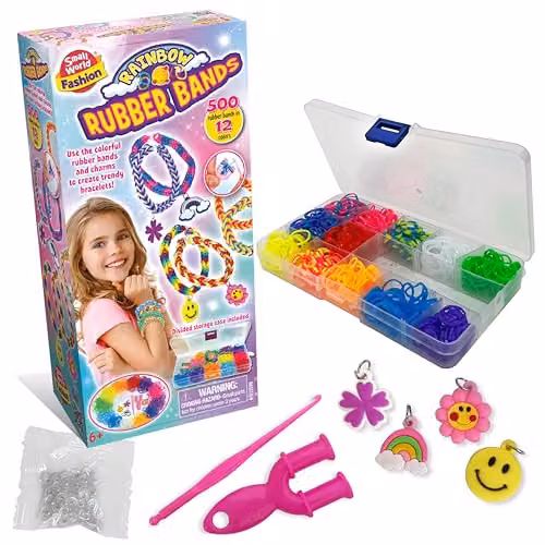 Small World Toys Fashion Rainbow Rubber Band Bracelet Making Kit in Multicolour with 500 Bands and Storage Case