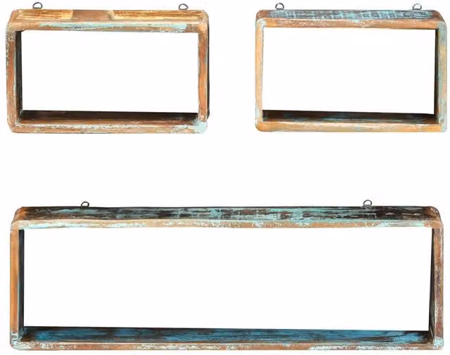 Berkfield Home 3 Piece Wall Mounted Cube Shelf Set in Brown Reclaimed Wood