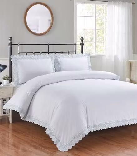 Rapport Home Elise Green Floral Embroidery Vintage Style Duvet Cover and Pillowcase Set in White and Green, W/D/H: 200 x 200 cm, Pillowcase: 50 x 75 cm