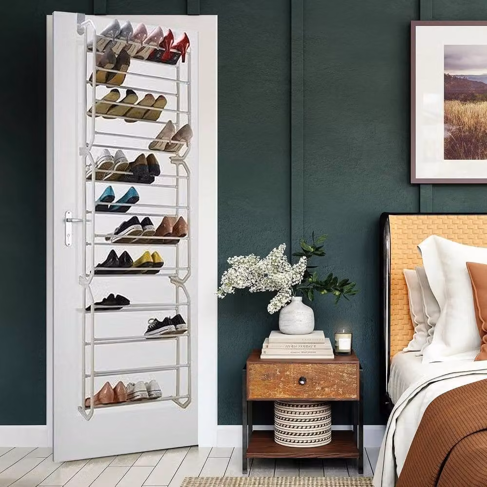 BARGAINS-GALORE Over The Door Hanging Shoe Hook Shelf Home Storage Organiser, White – 2