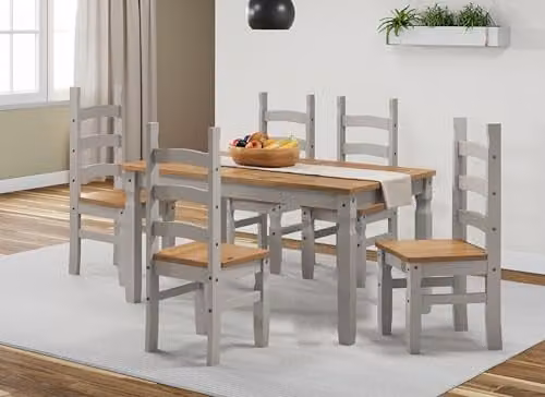 Mercers Furniture Corona Dining Table and 4 Chairs Set, Grey Waxed Solid Pine Wood, W/D/H: 152 x 92 x 76 cm – 1