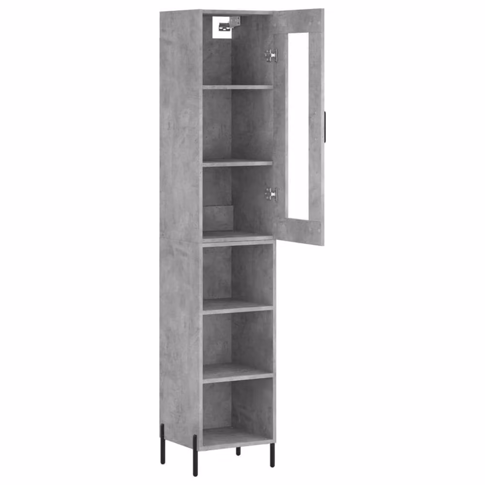 Berkfield Home Highboard in Concrete Grey with Glass Doors and Internal Shelves, W/D/H: 34.5 x 34 x 180 cm – 3