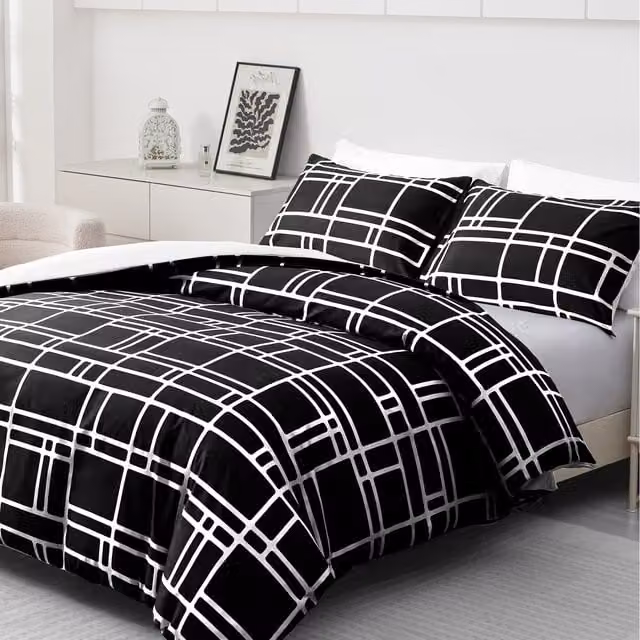 Pamposh Premium Microfibre Reversible Single Duvet Cover Set in Black and White