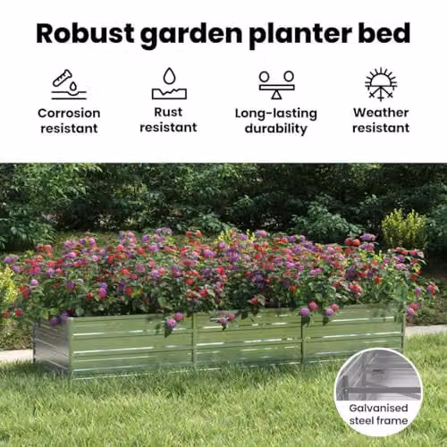 vidaXL Galvanised Steel Garden Raised Bed, Silver, W: 240 cm, D: 80 cm, H: 45 cm – 3
