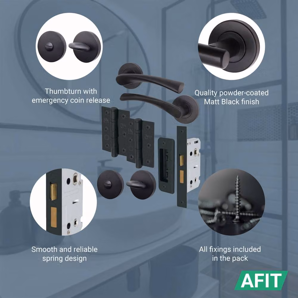 AFIT Black Bathroom Twist Door Handles 2 Pack with WC Lock and Hinges Thumbturn, 15 x 15 cm – 3