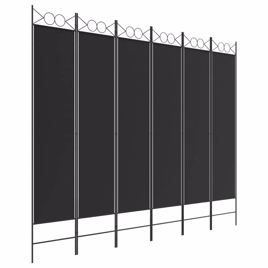 Berkfield Home 6-Panel Room Divider in Black Fabric and Metal, W: 240 cm, H: 200 cm – 2