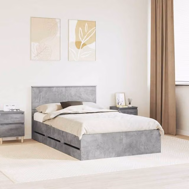 Berkfield Home Modern Bed Frame with Drawers in Concrete Grey, Engineered Wood, W: 135 cm, L: 190 cm