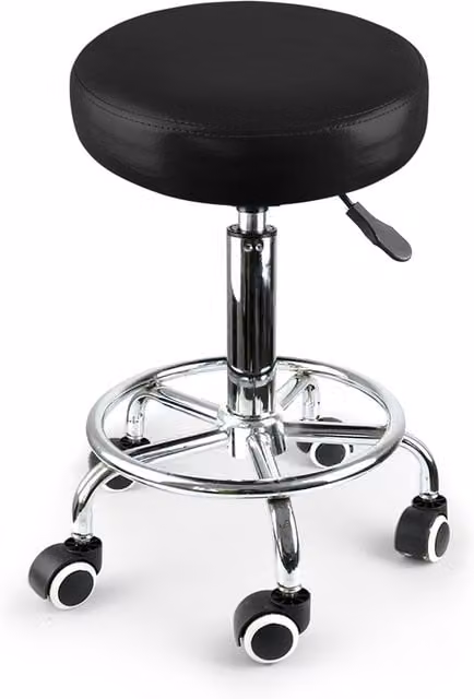 Levede Black Adjustable Swivel Salon Stool with Hydraulic Lift and Castors