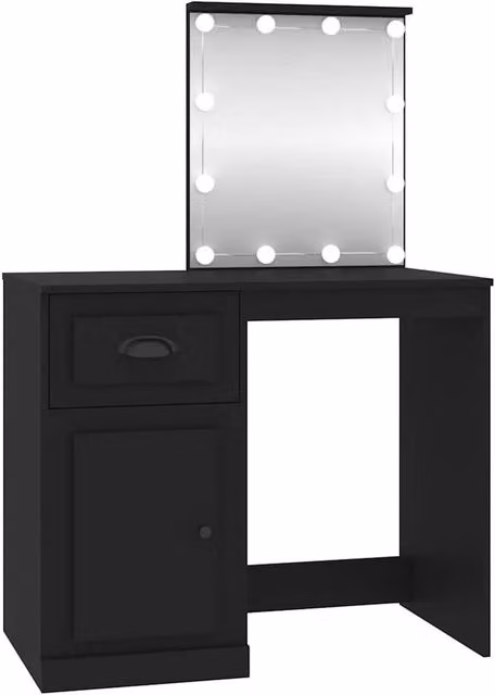 Berkfield Home Hollywood LED Dressing Table in Black, W/D/H: 90 x 50 x 132.5 cm – 1