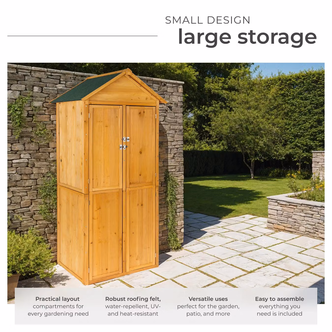 tectake Brown Impregnated Wood Garden Shed with Pitch Roof, Double Doors and Shelving, W/D/H: 213.5 x 80.5 x 60.0 cm – 2