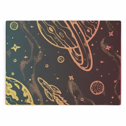 Purely Home Space Rocket Glass Worktop Protector and Large Rectangular Kitchen Chopping Board, Multi Colour – 1