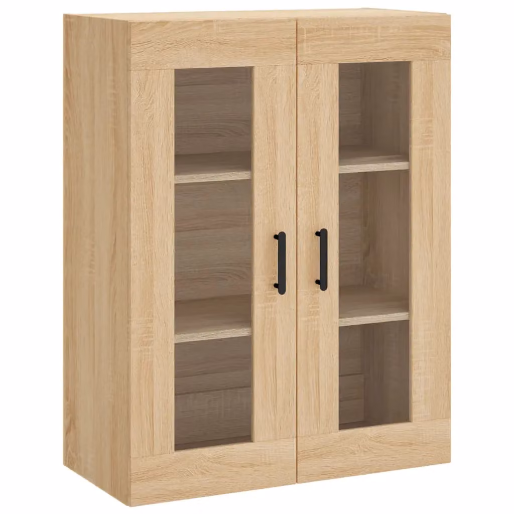 Berkfield Home Wall Mounted Sonoma Oak Cabinet with Glass Doors in Brown, W: 69.5 cm, D: 34 cm, H: 90 cm – 2