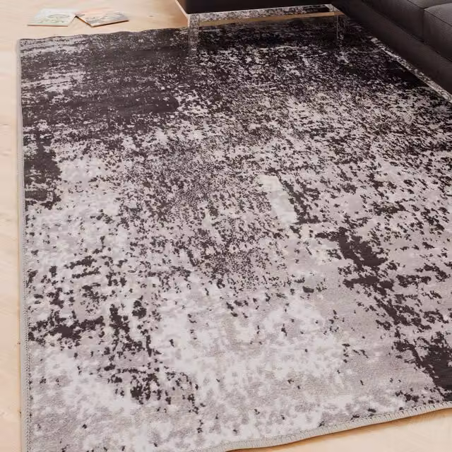 Kukoon Black and White Abstract Soft Chenille Washable Living Room Area Rug, W: 160 cm, D: 230 cm