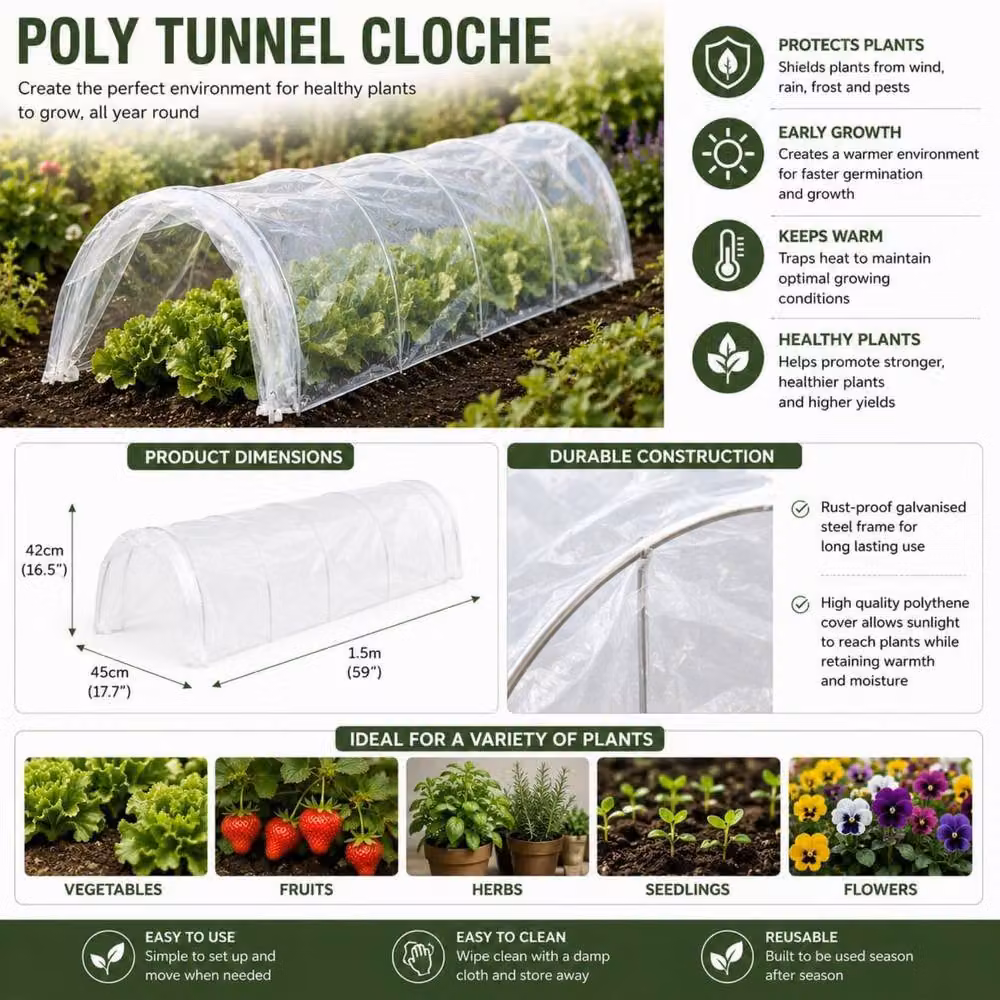 Marco Paul Mini Polytunnel Greenhouse in Clear with Galvanised Steel Frame – 4