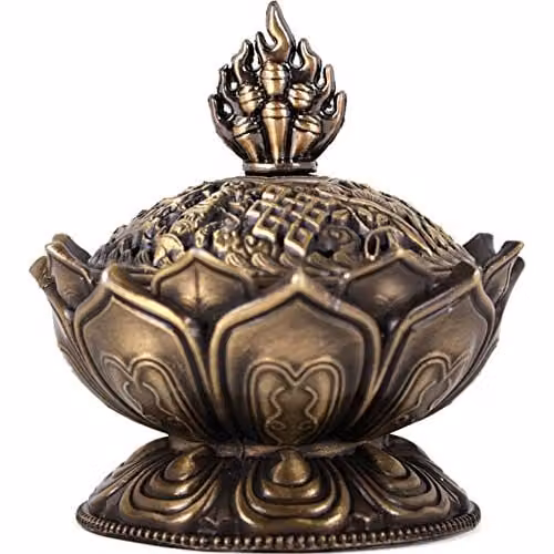 Something Different Metal Lotus Incense Cone Holder, Bronze