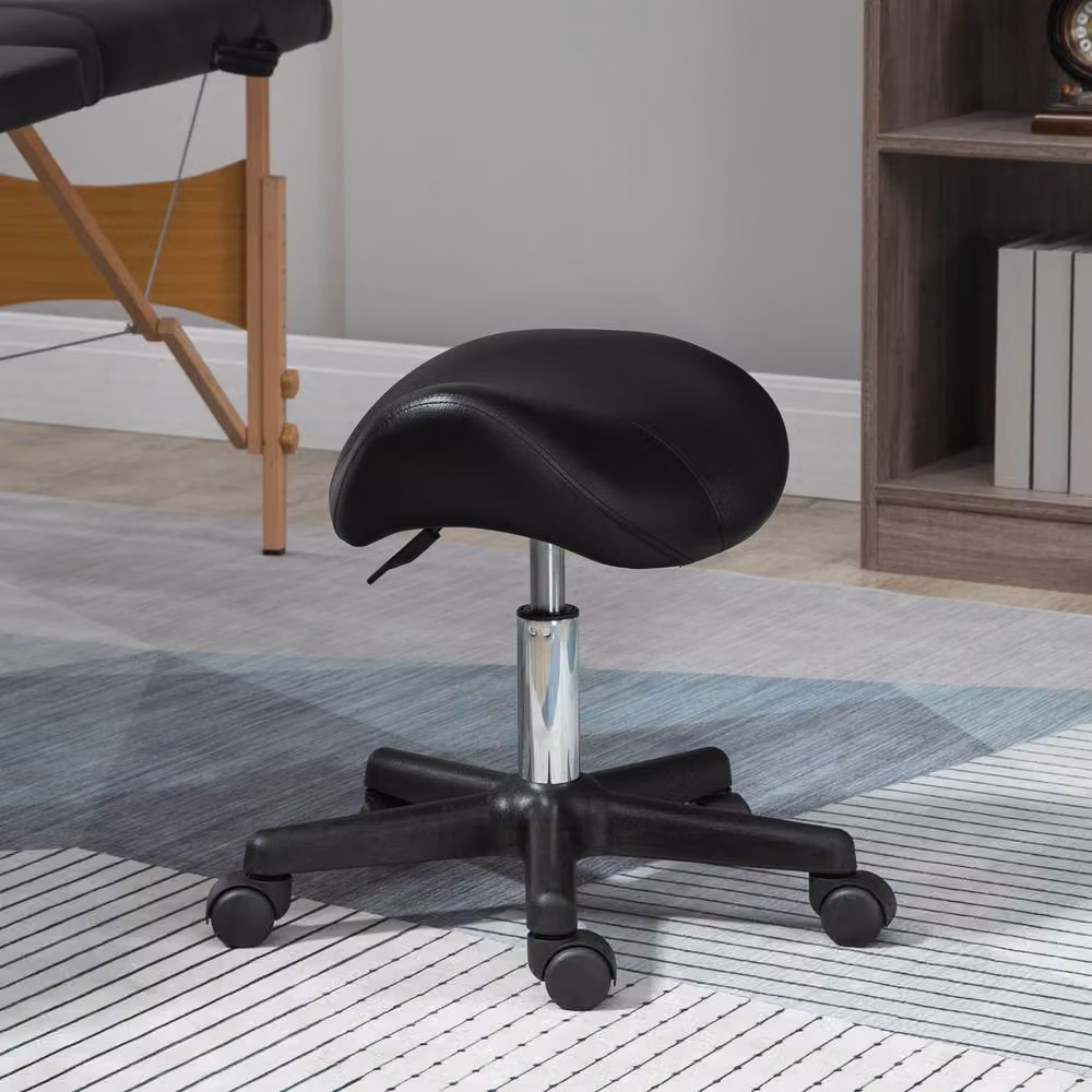 STILVORA Adjustable Rolling Stool with Castors in Black Synthetic Leather – 2