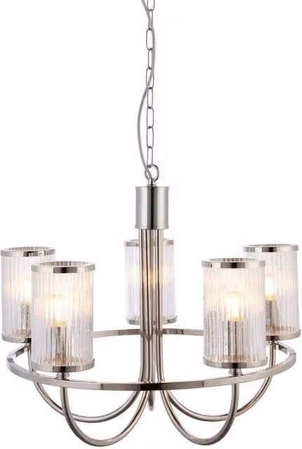 Netlighting Henbury Multi Arm Pendant Light with Ribbed Bubble Glass in Silver, 5x E14