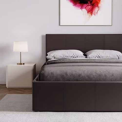 Vida Designs Lisbon Small Double Ottoman Bed Frame in Brown Faux Leather with Gas Lift Storage, H 87 x W 128 x D 200 cm – 4