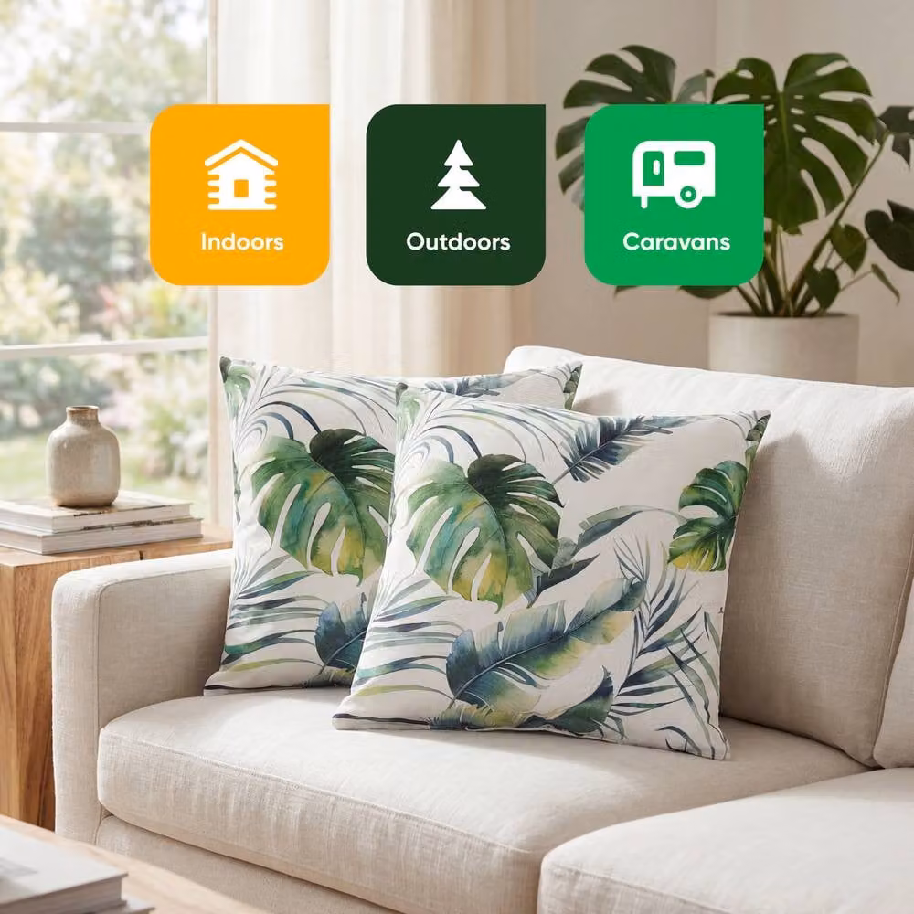 Gardenwize Pack of 2 Square Floral Botanical Leaf Outdoor Scatter Cushions in Green and Multicolour – 5