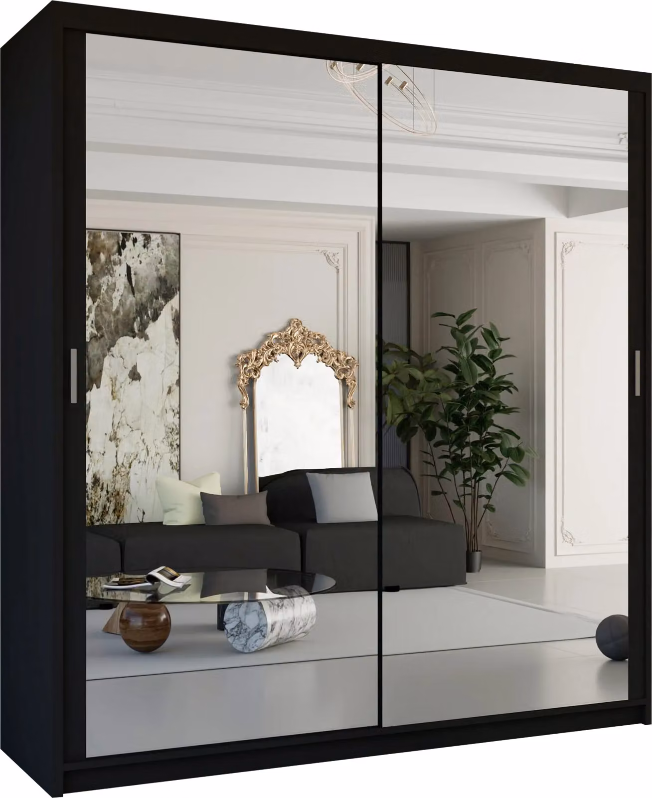 Sliding Wardrobes 4U Double Mirror Sliding Wardrobe with LED Light and Integrated Drawers in Black, W: 120 cm, D: 62 cm, H: 217 cm – 2