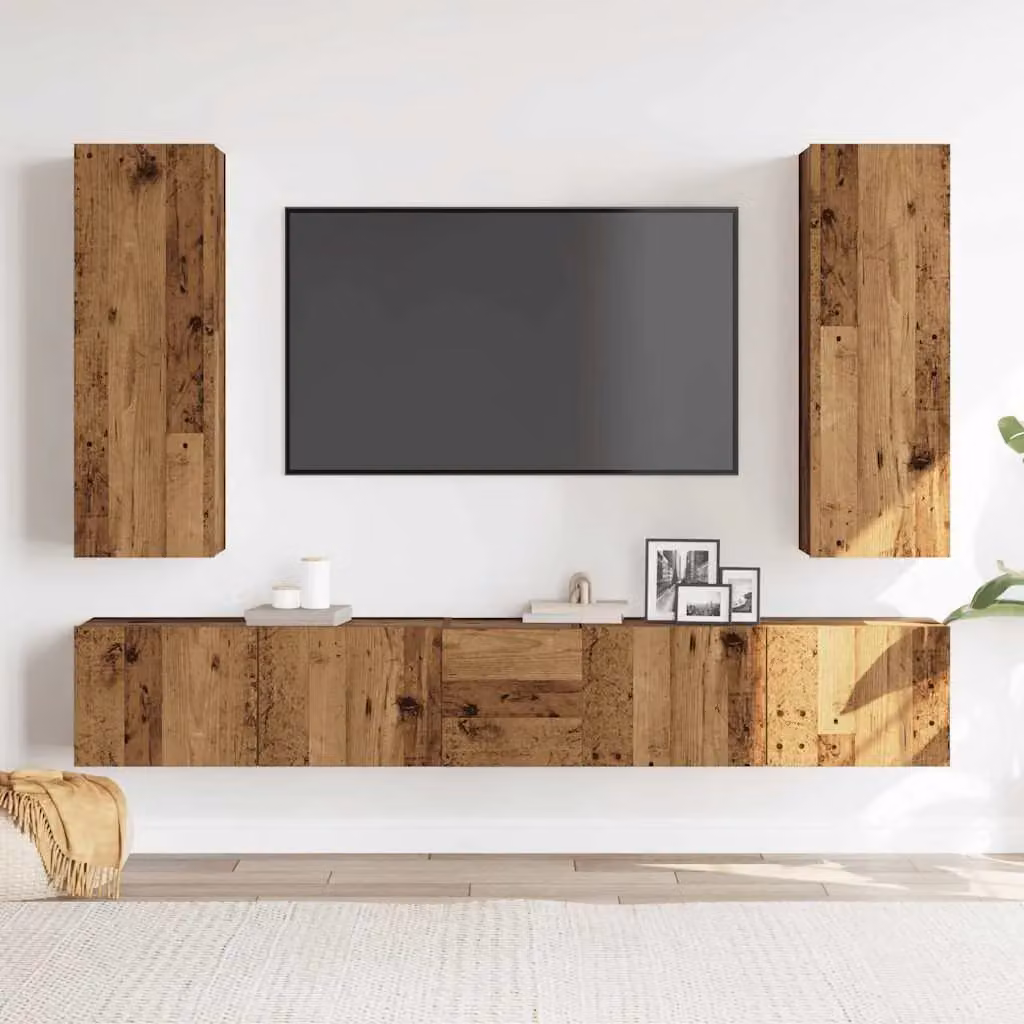 Berkfield Home 5-Piece Modern Wall Mounted TV Cabinet Set in Brown Old Wood Finish – 2