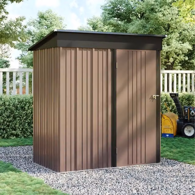 Lifeideas Metal Pent Roof Garden Shed in Brown