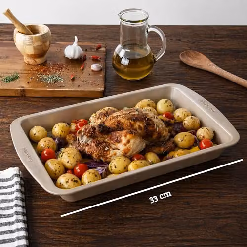 Orsina Gold Non-Stick Carbon Steel Rectangular Roasting Dish, W: 33 cm, H: 3.5 cm – 2