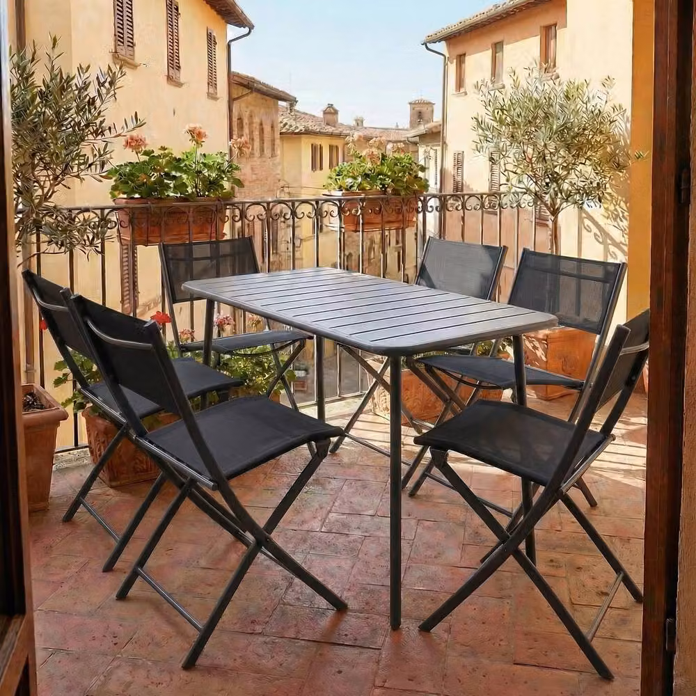 VCM Sumila 6-piece Black Metal Folding Garden Chair Set H 79 x W 45 x D 46 cm – 2