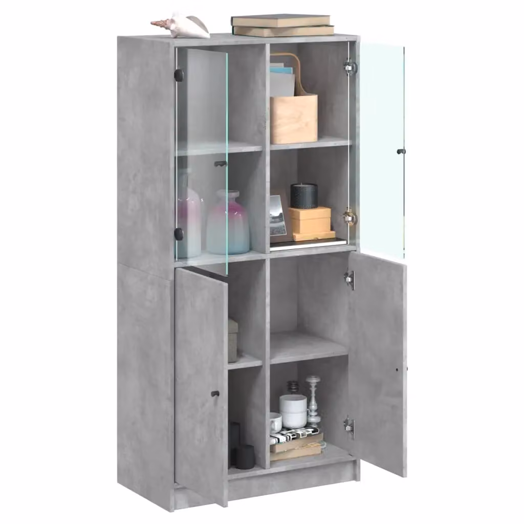 Berkfield Home Modern Highboard with Doors in Concrete Grey, W/D/H: 68 x 37 x 142 cm – 2