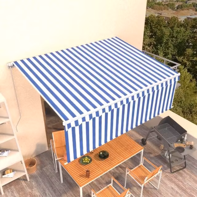 Berkfield Home Manual Retractable Awning with Blind, Blue and White, W: 400 cm, D: 300 cm