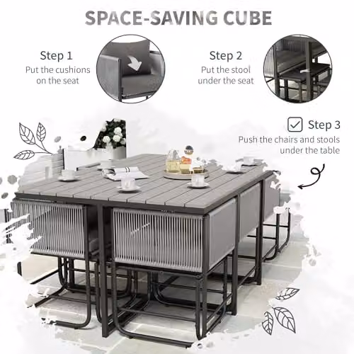 Outsunny 11-Piece Rattan Garden Dining Set with Modern Grey Cushions – 5