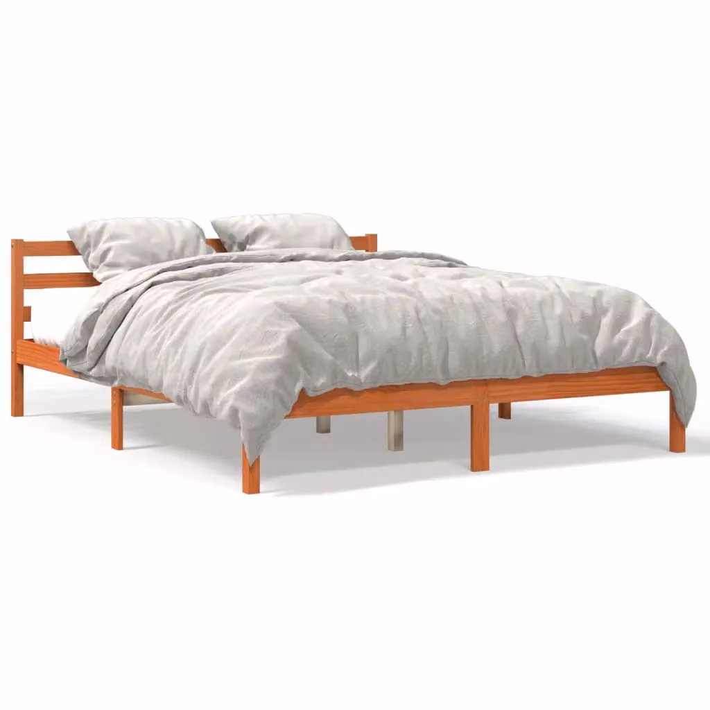 Berkfield Home Solid Wood Pine Bed Frame in Waxed Brown, 200 x 200 cm – 2