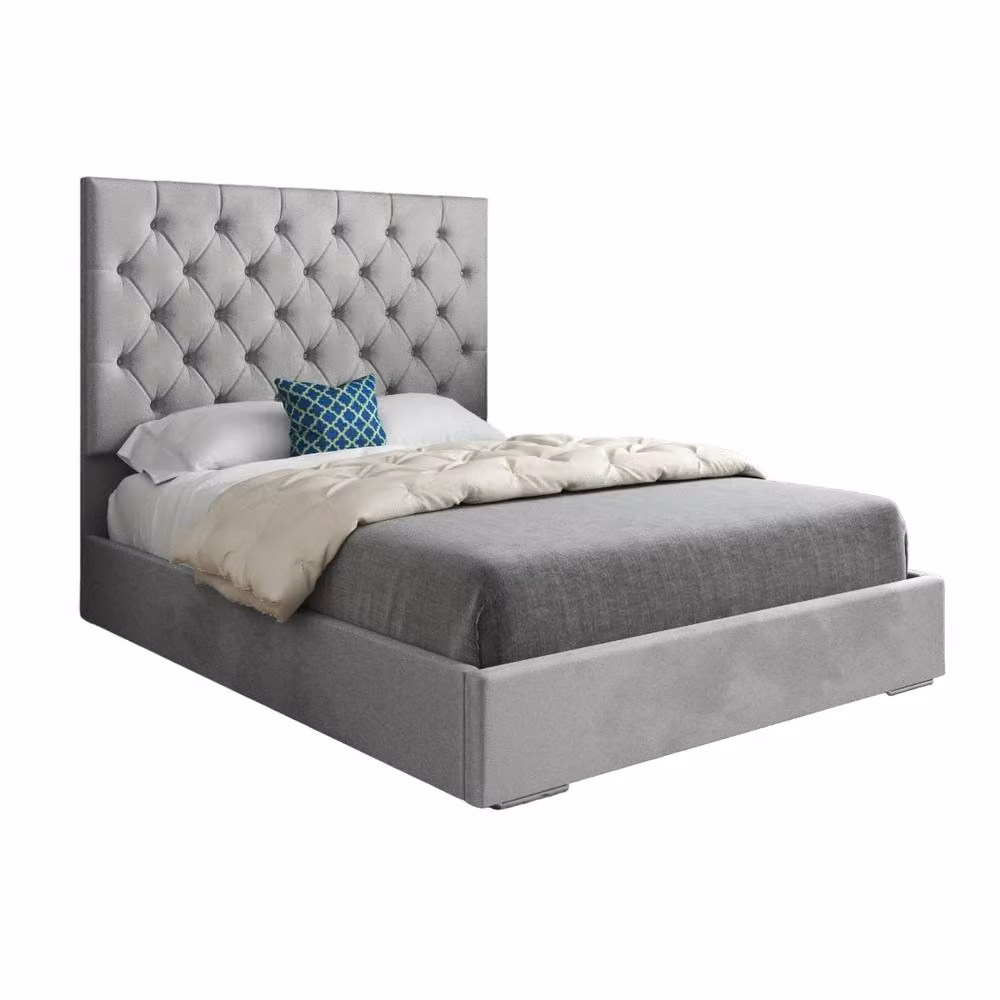 KDMD Fikston Chesterfield Upholstered Velvet Bed Frame in Grey, W/D/H: 120 x 200 x 137 cm – 2