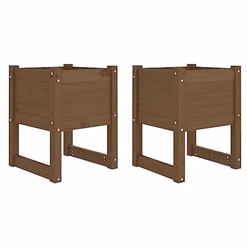 vidaXL Set of 2 Solid Wood Pine Planter Tubs, Brown, W/D/H: 40 x 40 x 52.5 cm – 1