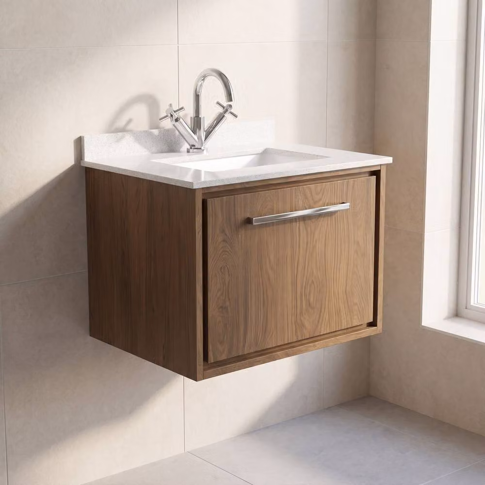 Balterley Longnor 1 Drawer Wall Hung Vanity Basin Unit, Antique Oak, Brown, Width: 60 cm – 2