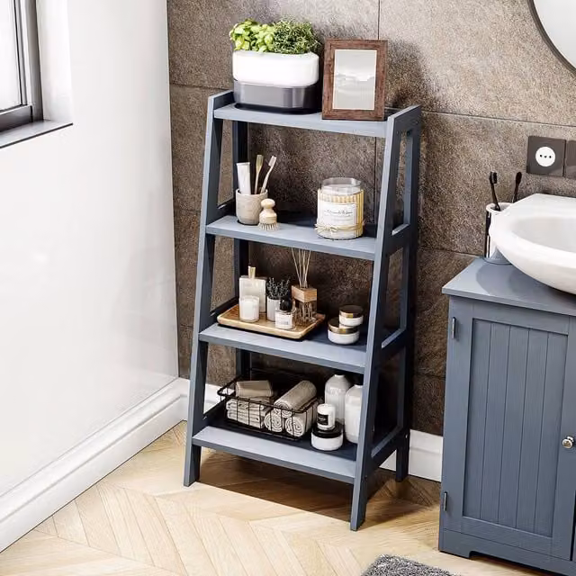 HD Designs Freestanding 4 Tier Step Ladder Bathroom Storage Unit in Grey