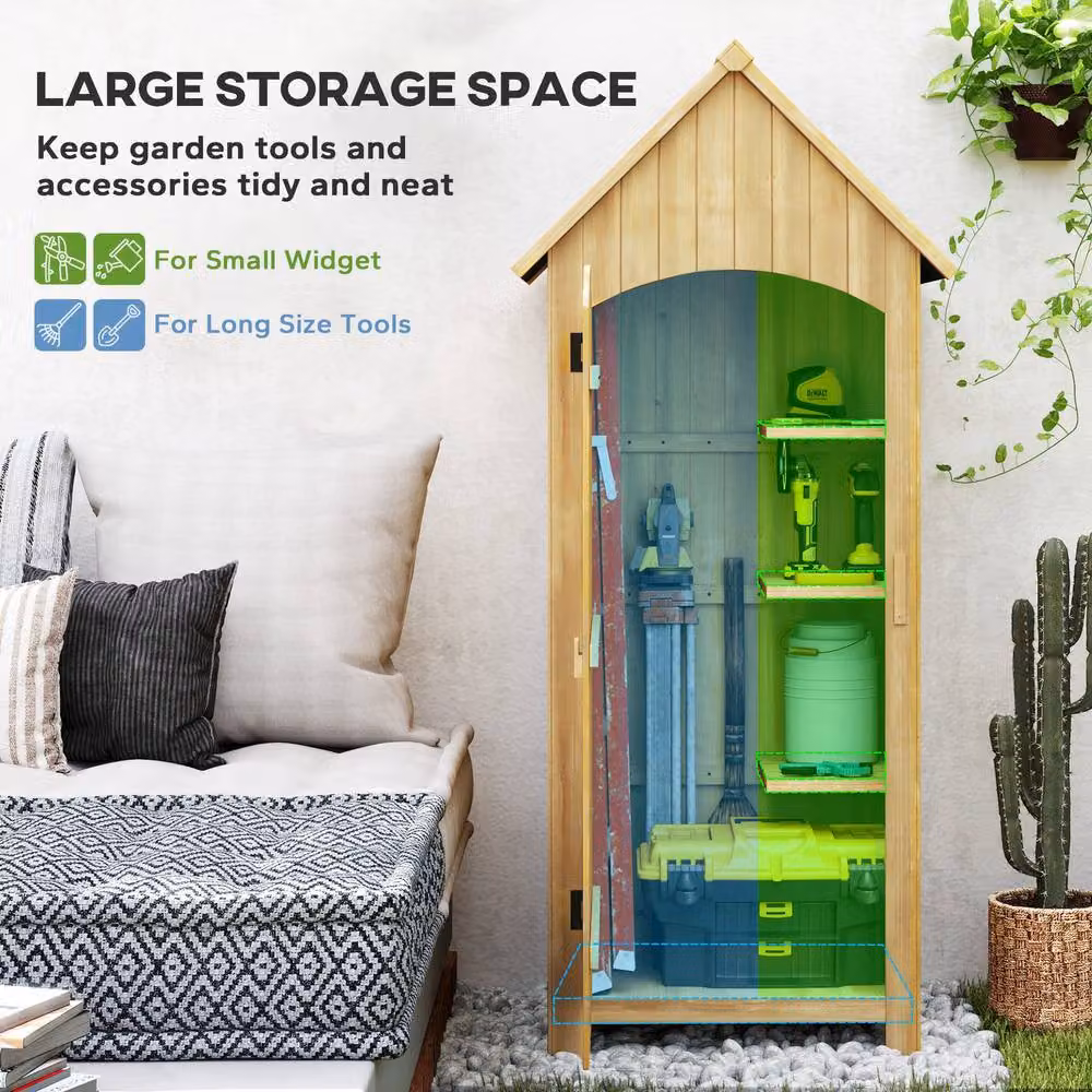 OUTSUNNY Rustic Wooden Garden Tall Cabinet with Shelving and Single Door in Brown or Sand, W/D/H: 65.5 x 48.0 x 179.5 cm – 4