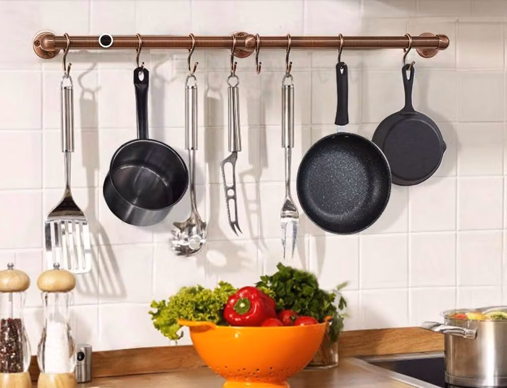 Rothley Antique Copper Stainless Steel Kitchen Utensil Rail Kit with S-Hooks, 60 cm – 2
