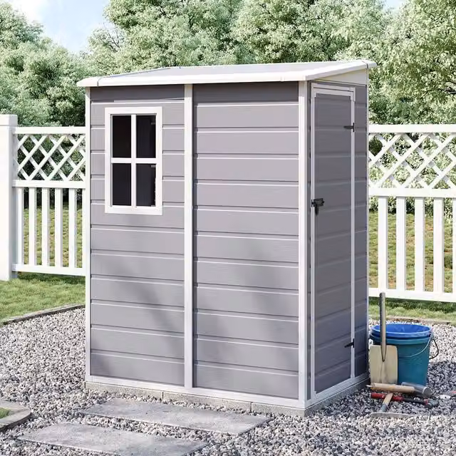 Lifeideas Grey Plastic Pent Tool Storage Shed with Window, W/D/H: 149.8 x 122 x 192.5 cm