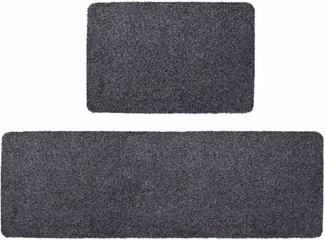 JVL Tanami Machine Washable Non-Slip Barrier Mat and Runner Set, Anthracite Grey, W: 50 cm, L: 150 cm