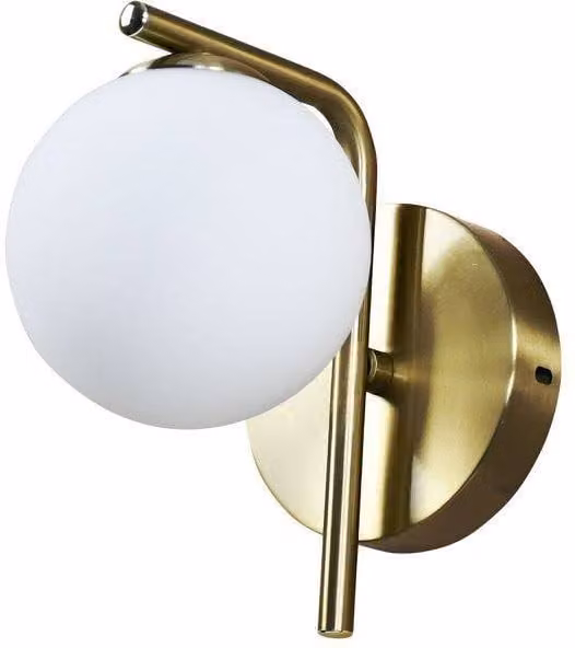 First Choice Lighting Grosvenor Modern Wall Light with Gold Brass Finish and White Glass Sphere