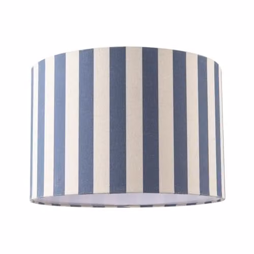 Happy Homewares Modern Blue and Beige Linen Striped Cylinder Drum Lampshade with White Fabric Inner Lining, Diameter: 30 cm, Height: 20 cm