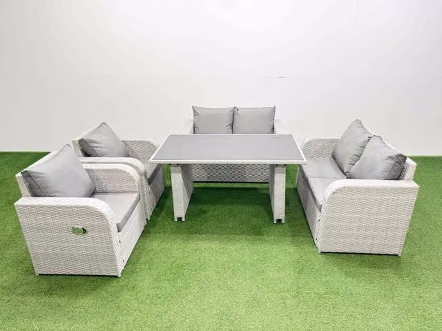 Fimous 5 Piece Modern Patio Garden Furniture Set with Light Grey Cushions