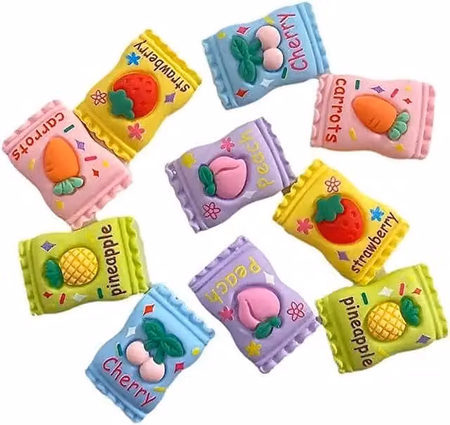 Syntego Pack of 10 Kawaii Fruit Candy Resin Flat Back Cabochon Embellishments in Multicolour
