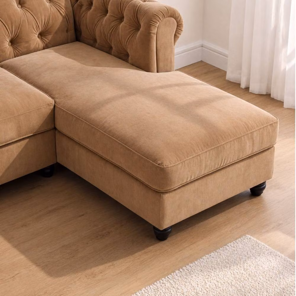 Sofaya Hampton 3 Seater L Shape Chesterfield Sofa in Tan Velvet with Right Hand Chaise – 2