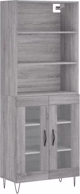 Berkfield Home Grey Sonoma Highboard with Glass Doors, W/D/H: 69.5 x 34 x 180 cm – 1