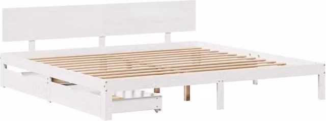 Berkfield Home Decorative Super King Bed Frame with Drawers in White Solid Pine, W/D/H: 180 x 200 x 69.5 cm