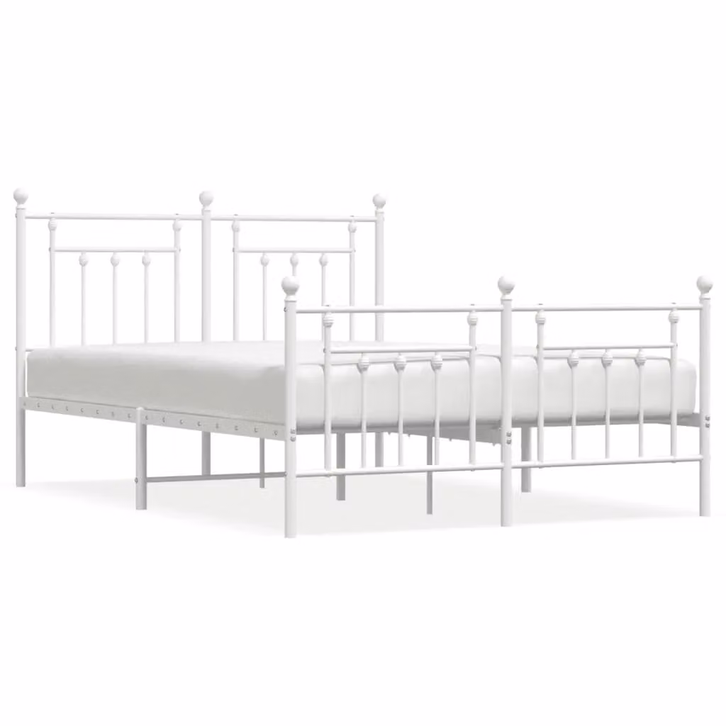 Berkfield Home Metal Bed Frame with Headboard and Footboard in White, W/D/H: 140 x 190 cm – 2
