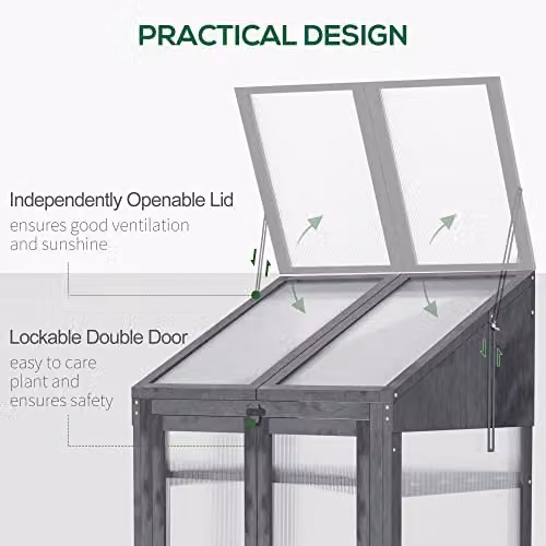 Outsunny Wooden Cold Frame Polycarbonate Greenhouse in Grey, W/D/H: 70 x 50 x 120 cm – 5