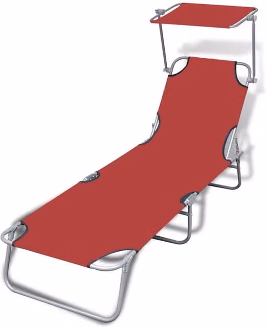 Berkfield Home Folding Sun Lounger with Canopy in Red Metal and Fabric – 1